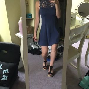 Blue Lace top, button back dress-- WORN ONCE